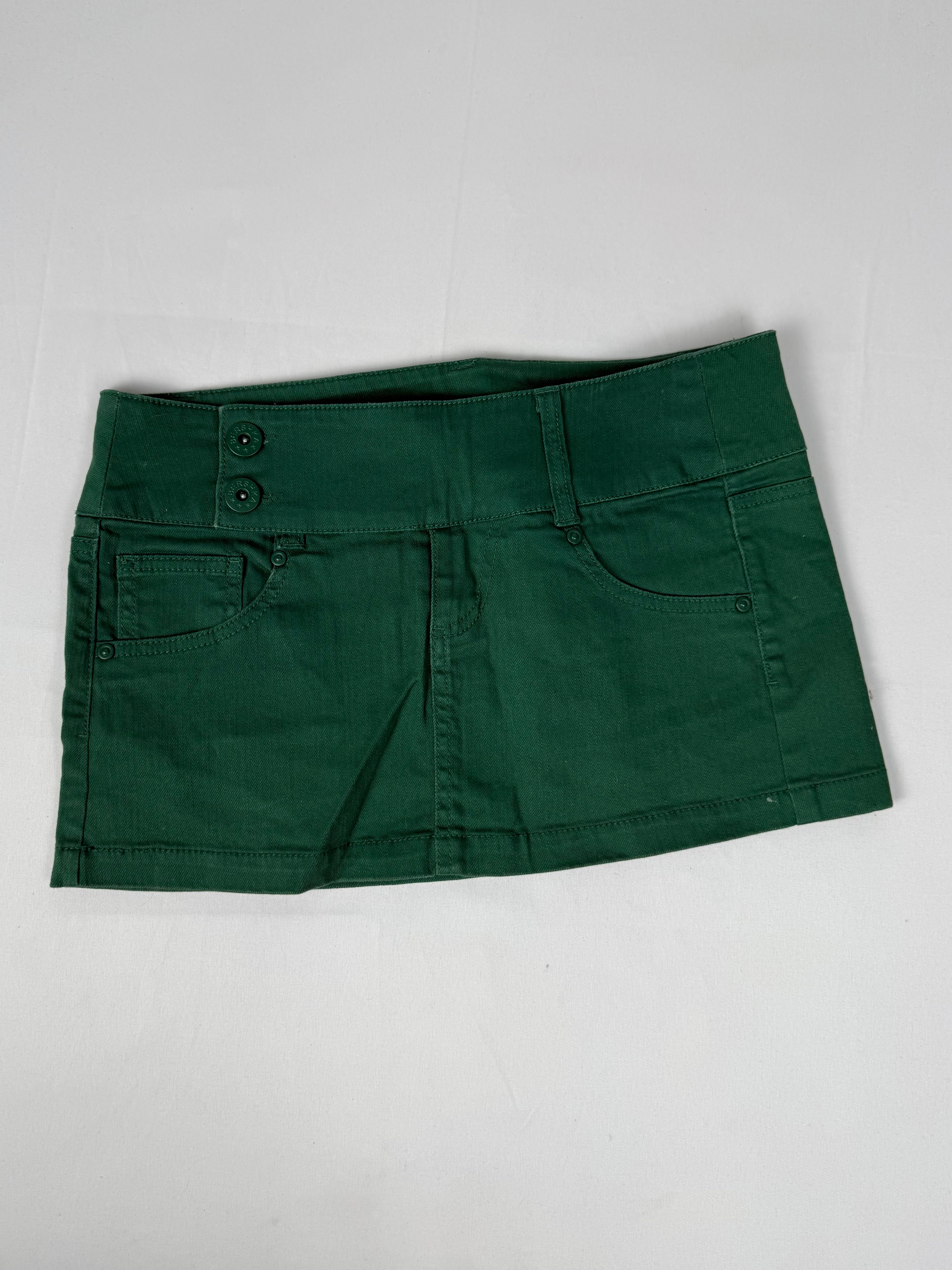 Green denim low rise mini skirt (S)