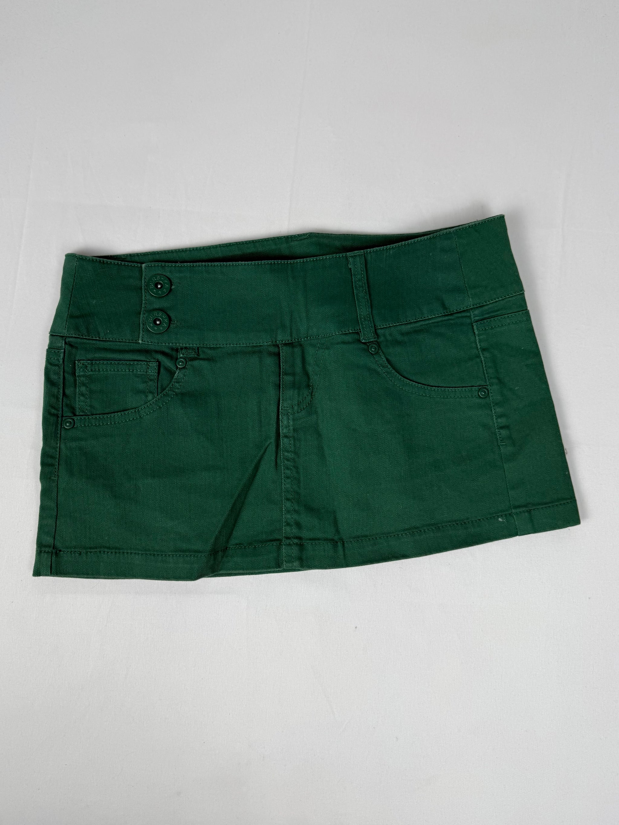 Green denim low rise mini skirt (S)