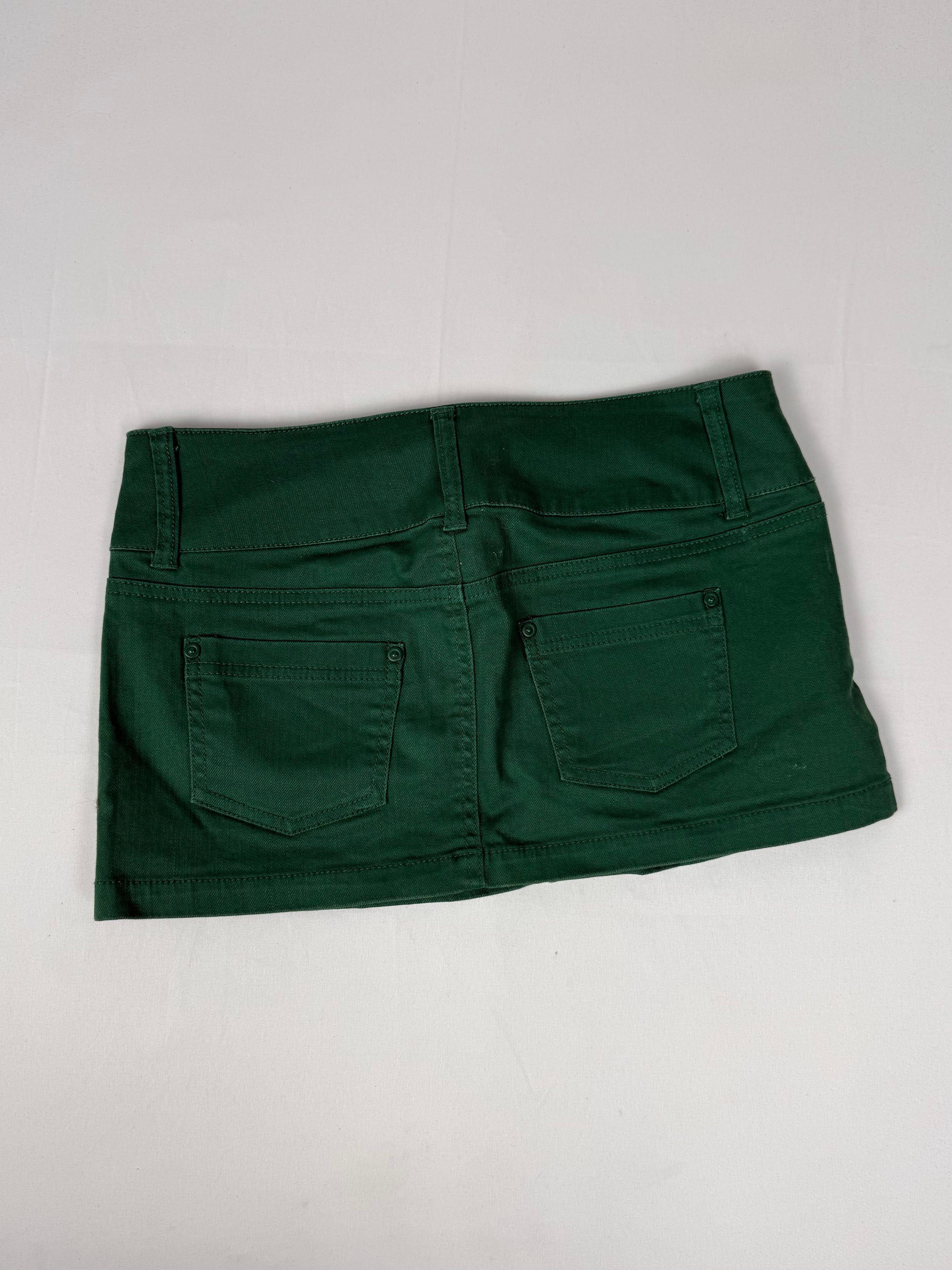 Green denim low rise mini skirt (S)