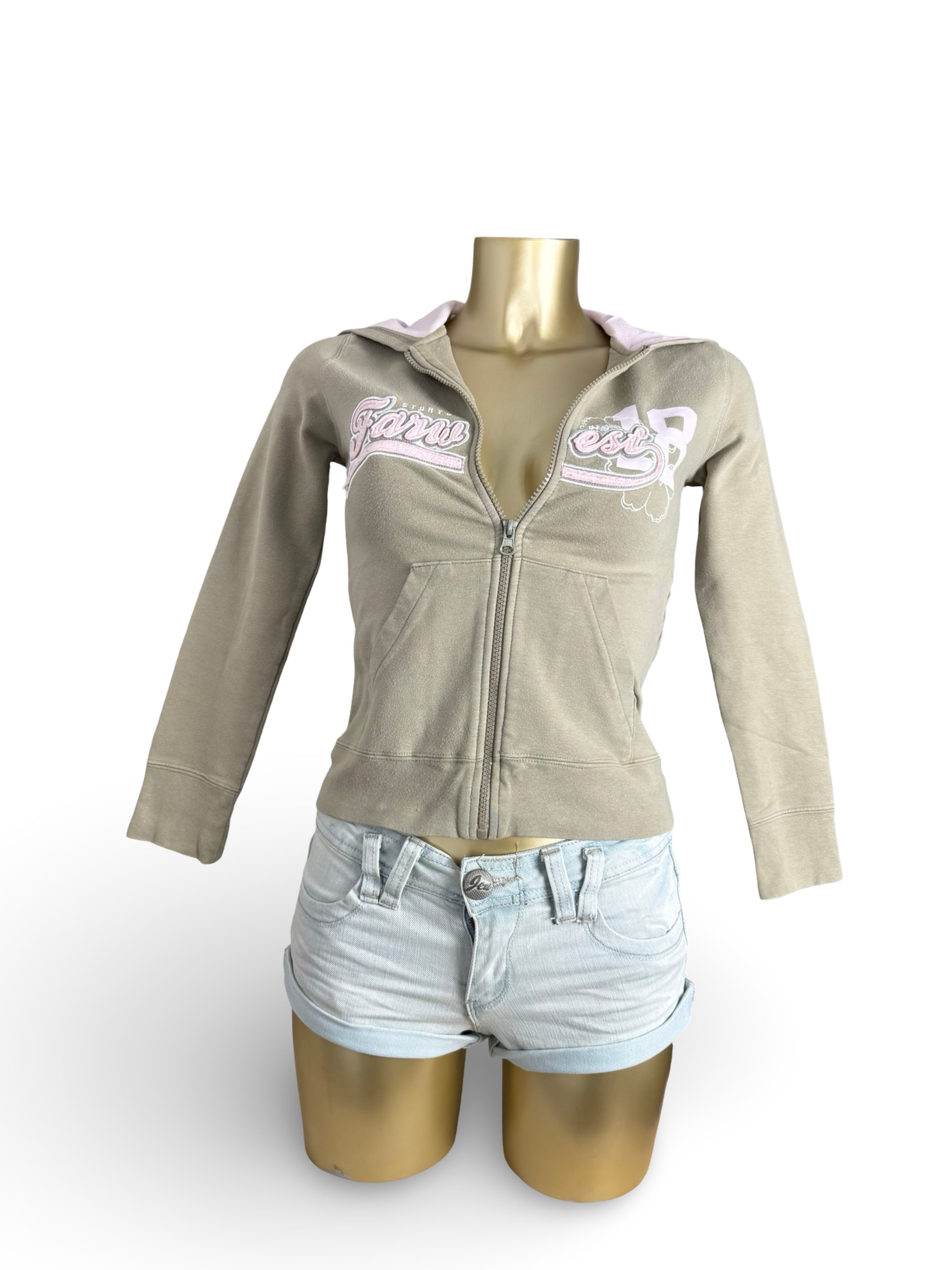 Khaki cotton zip up hoodie (S)