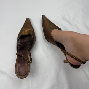 Brown real leather kitten heels (37.5)