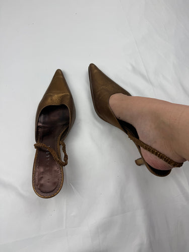 Brown real leather kitten heels (37.5)