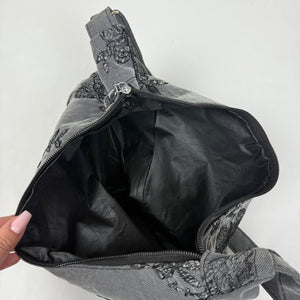 Grey butterflies print besace shoulder bag (38x24cm)