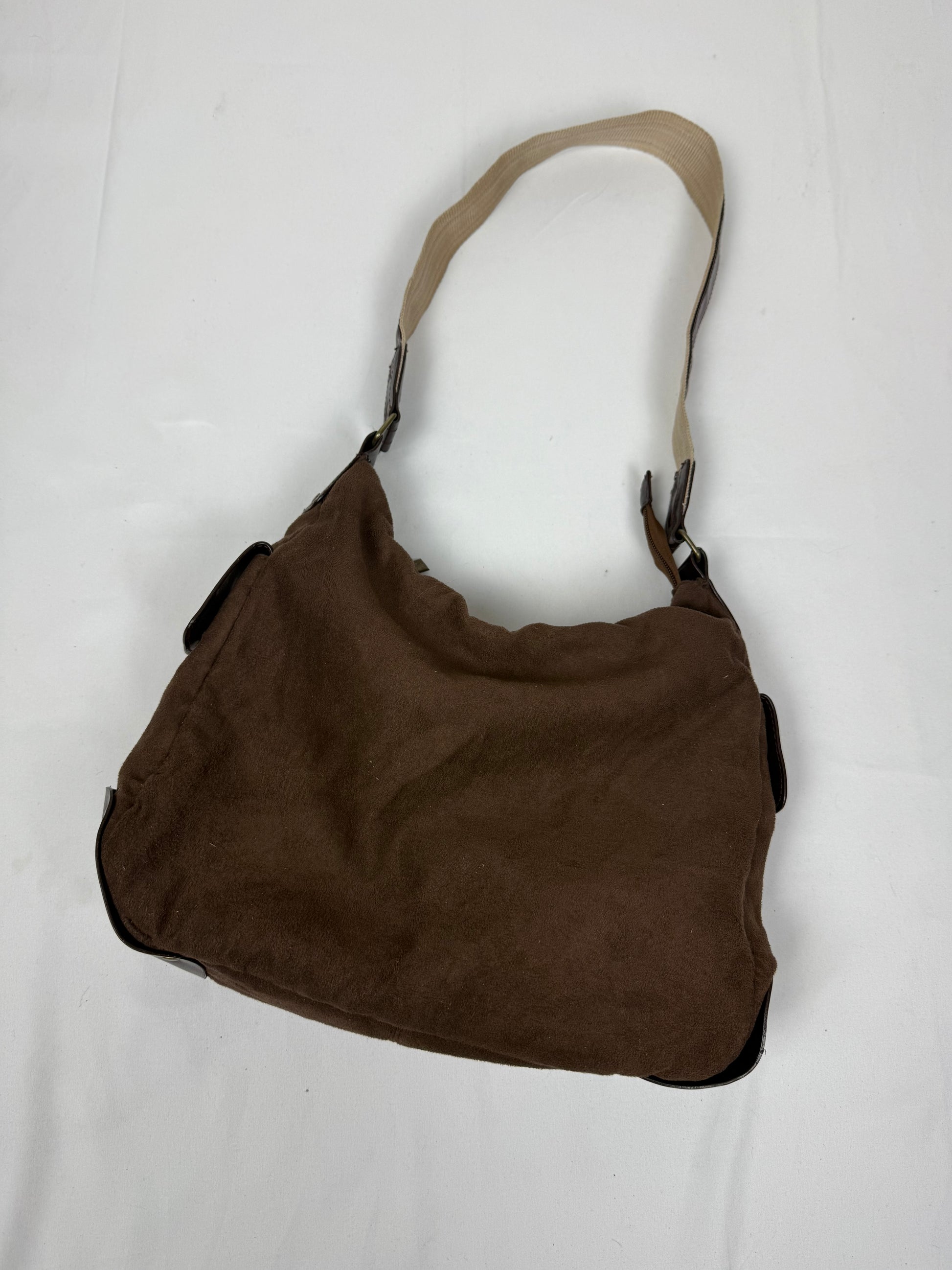 Brown suede besace shoulder bag