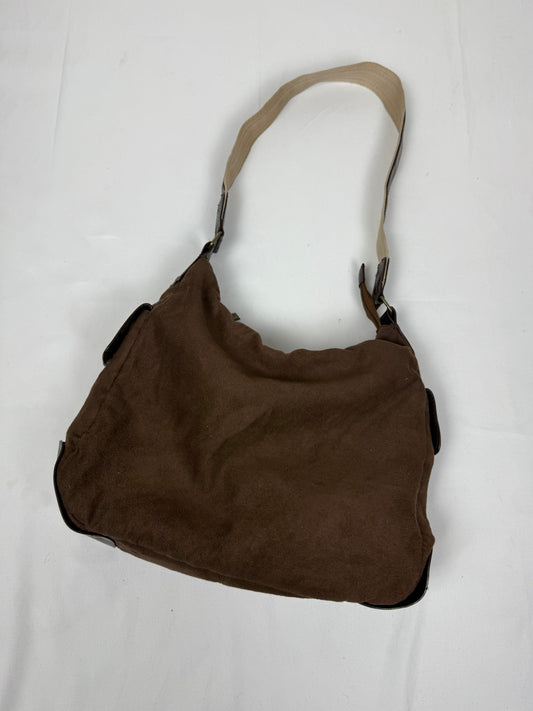Brown suede besace shoulder bag