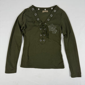 Khaki lace up long sleeves top (S)