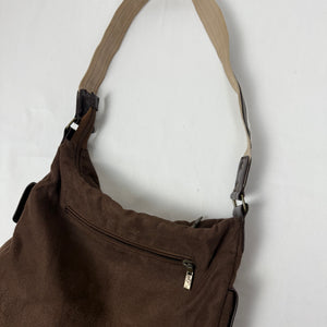 Brown suede besace shoulder bag