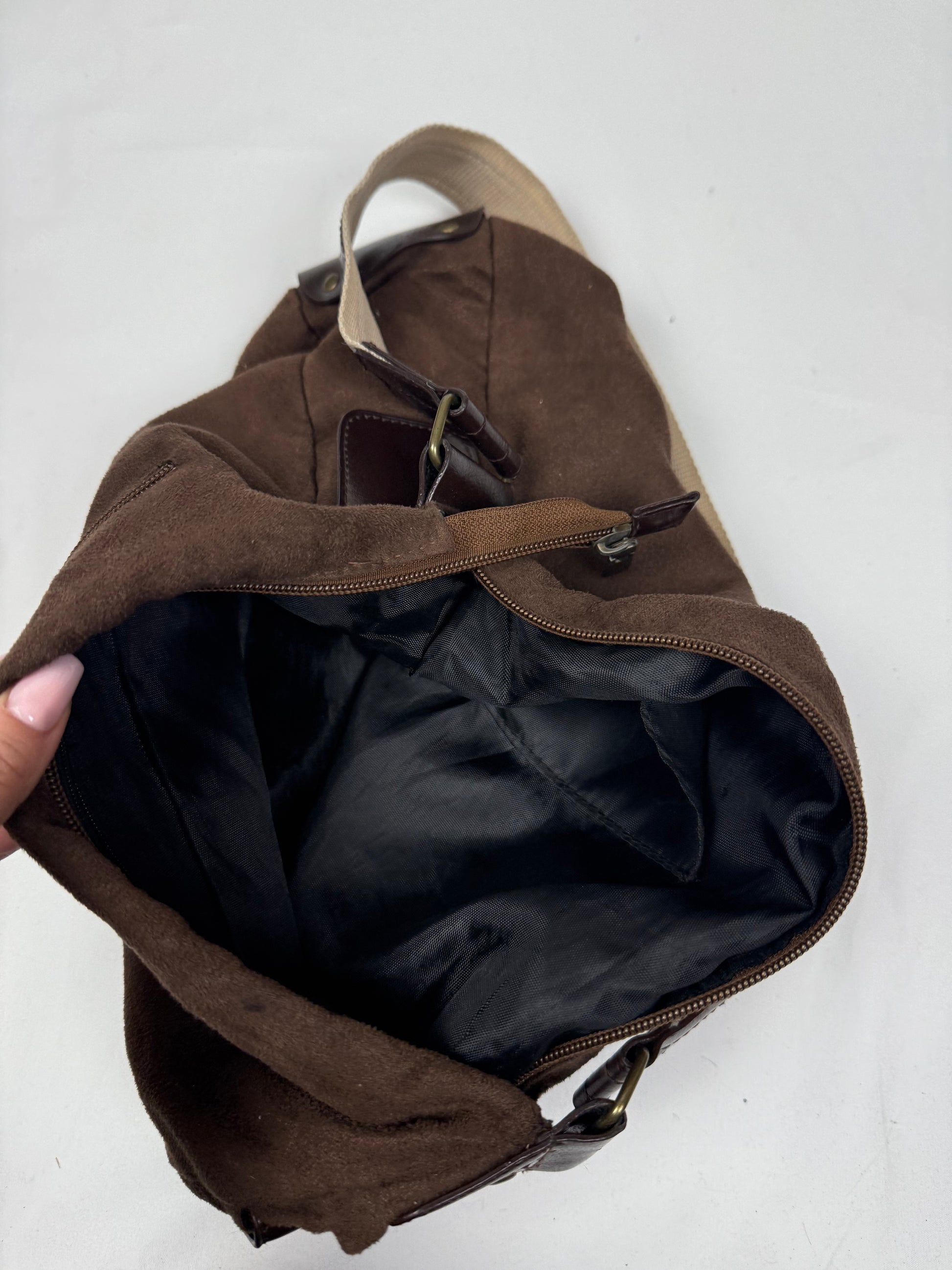 Brown suede besace shoulder bag