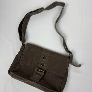 Brown cotton buckle besace shoulder bag (32x20cm)