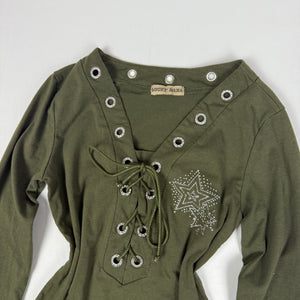 Khaki lace up long sleeves top (S)