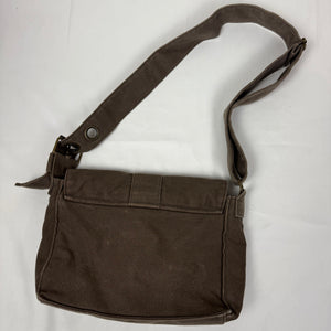 Brown cotton buckle besace shoulder bag (32x20cm)