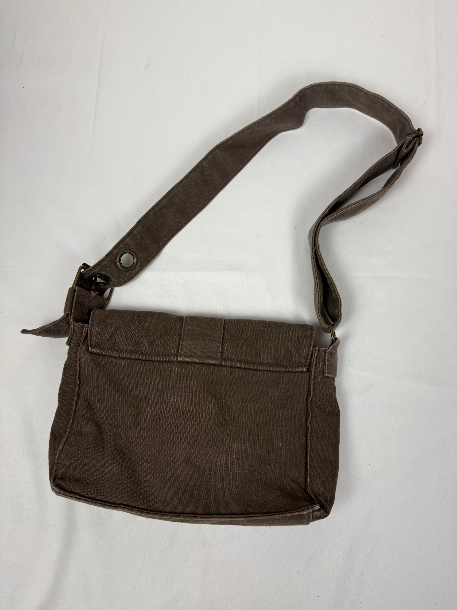 Brown cotton buckle besace shoulder bag (32x20cm)