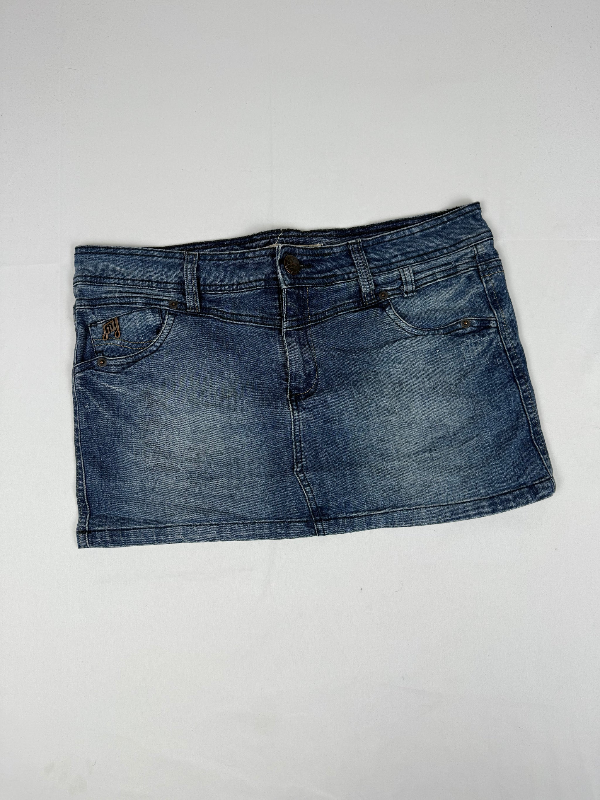 Blue navy low rise denim mini skirt (XL)