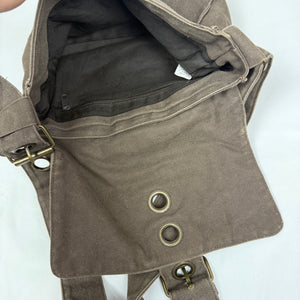 Brown cotton buckle besace shoulder bag (32x20cm)