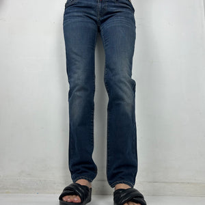 Navy blue  low rise straight legs denim pants (S)