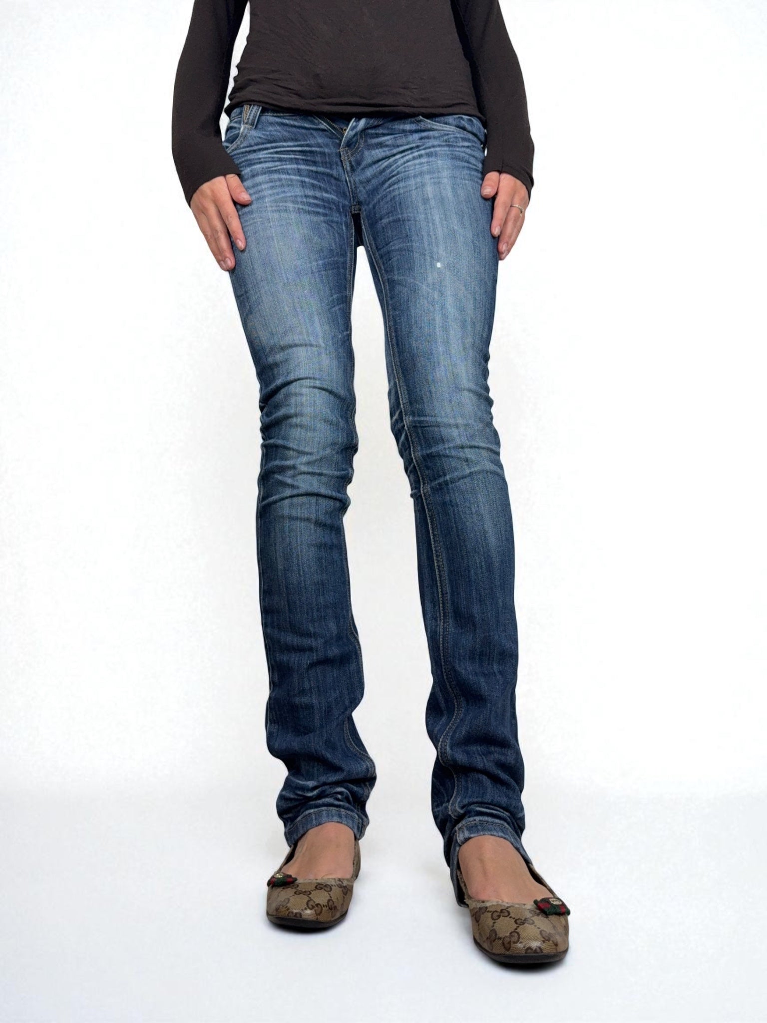 Navy denim low rise skinny pants (XS)