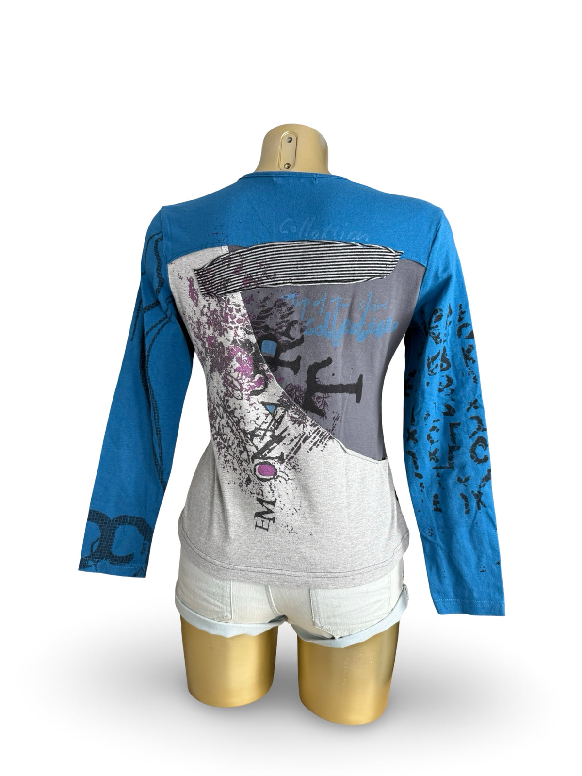 Blue graphic long sleeves top (L)