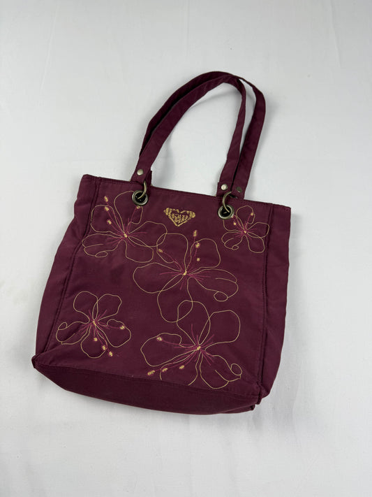 Purple embroidered hibiscus floral shoulder bag (30x26 cm)