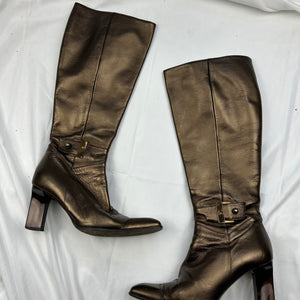 Brown 100% leather knee high boots (37)