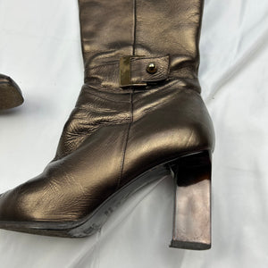 Brown 100% leather knee high boots (37)