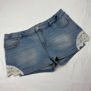 Blue denim low rise embroidered mini short (M)