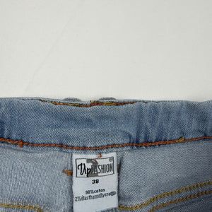 Blue denim low rise embroidered mini short (M)