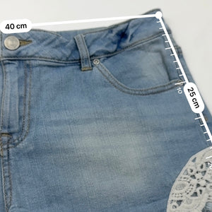 Blue denim low rise embroidered mini short (M)