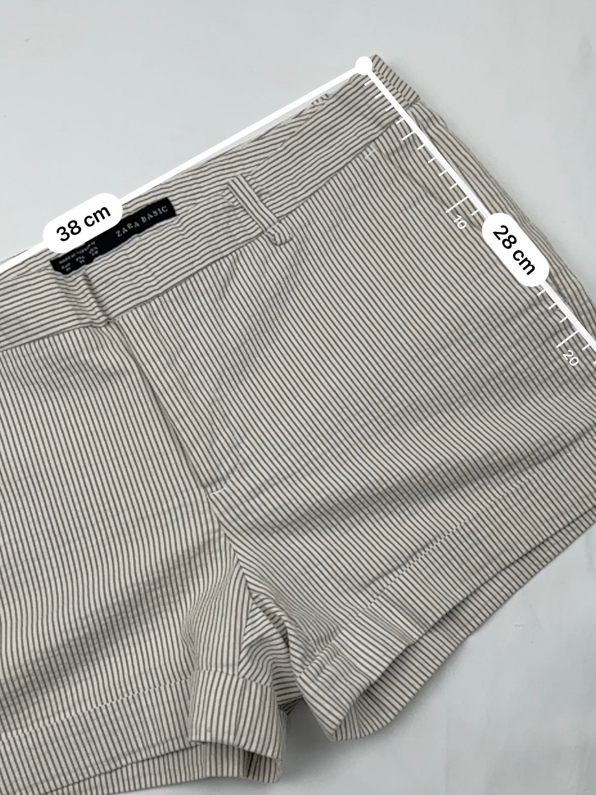 Beige striped low rise office mini short (M)