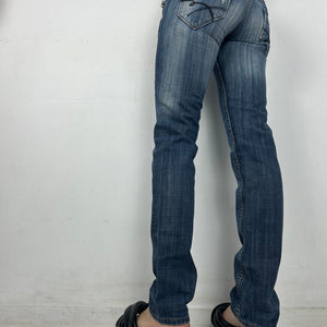 Blue denim low rise straight legs pants (XS)