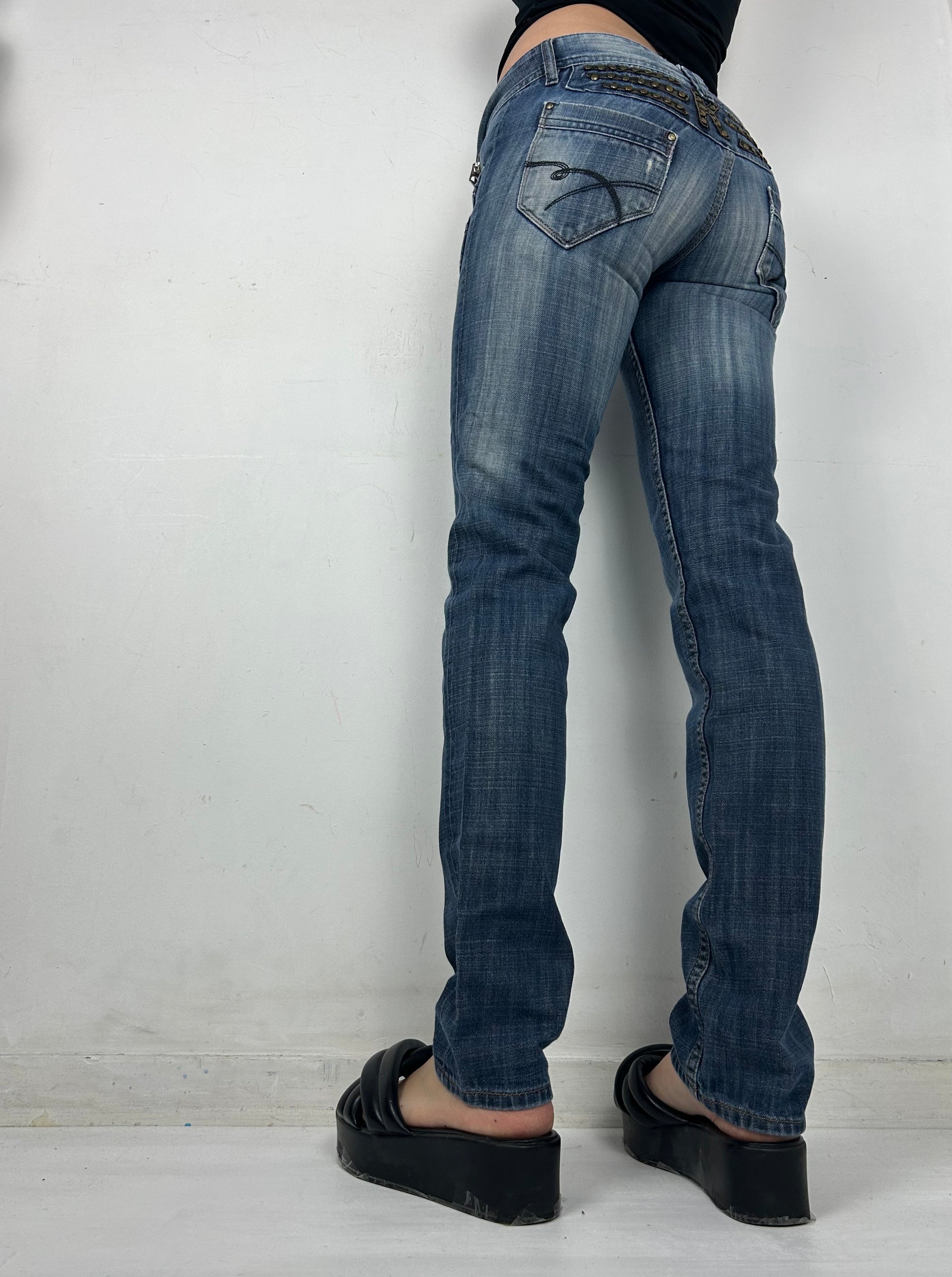 Blue denim low rise straight legs pants (XS)