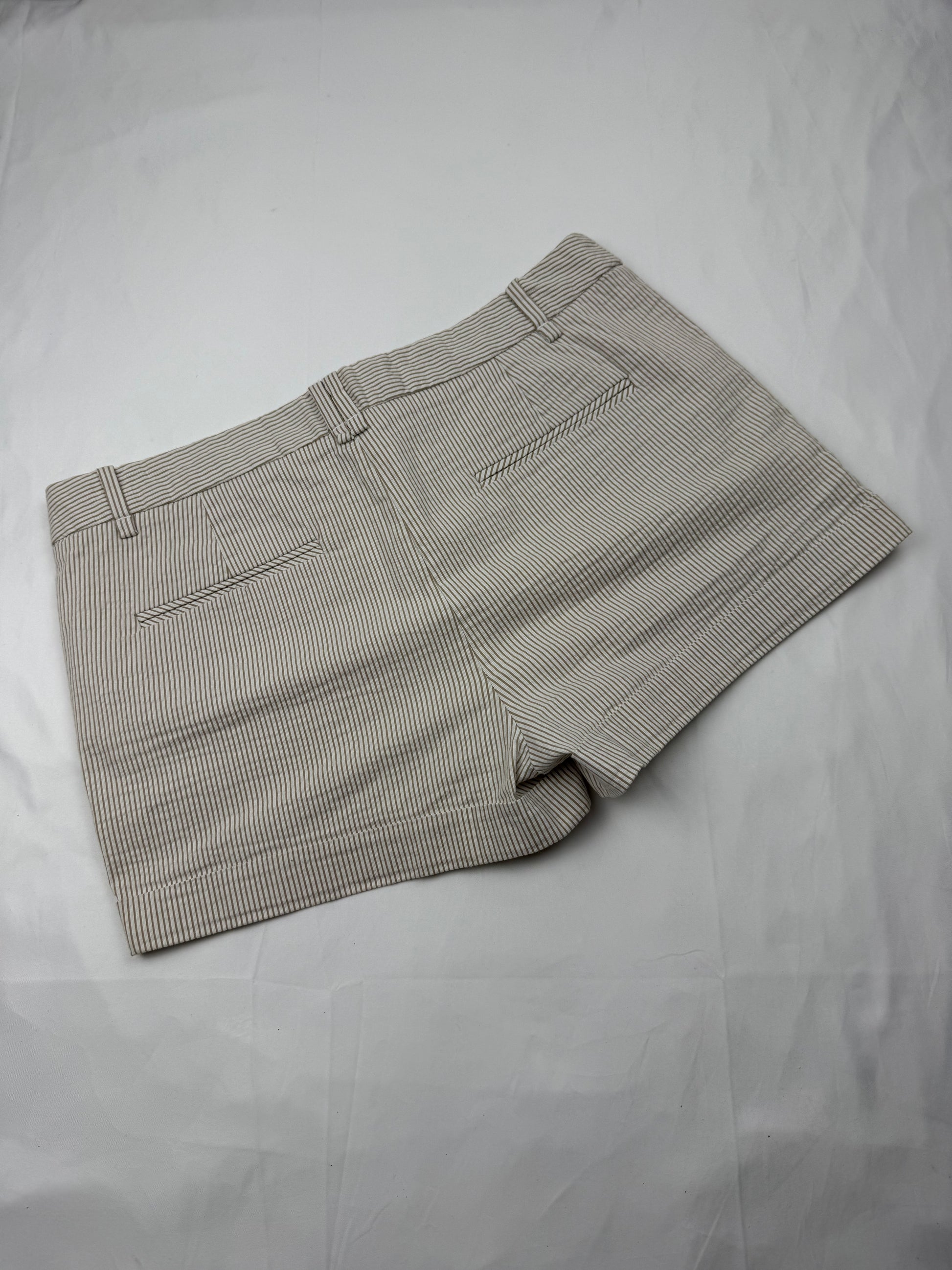 Beige striped low rise office mini short (M)