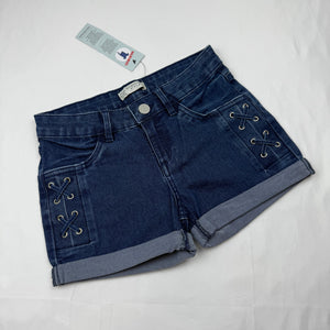 Blue denim low rise lace up mini short (XXS)
