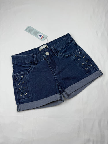Blue denim low rise lace up mini short (XXS)