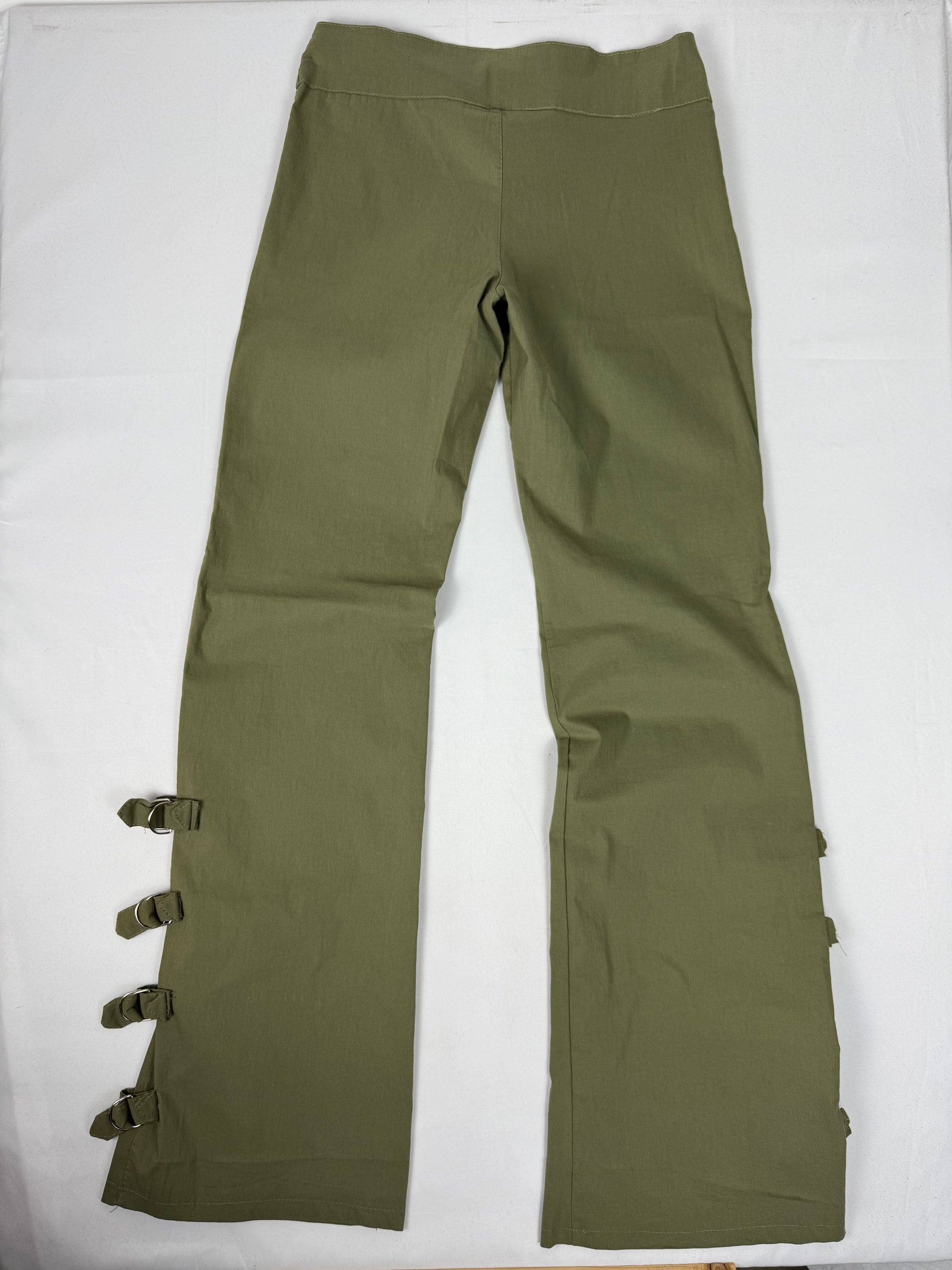 Khaki stretchy low waist flared belts pants (M/L)