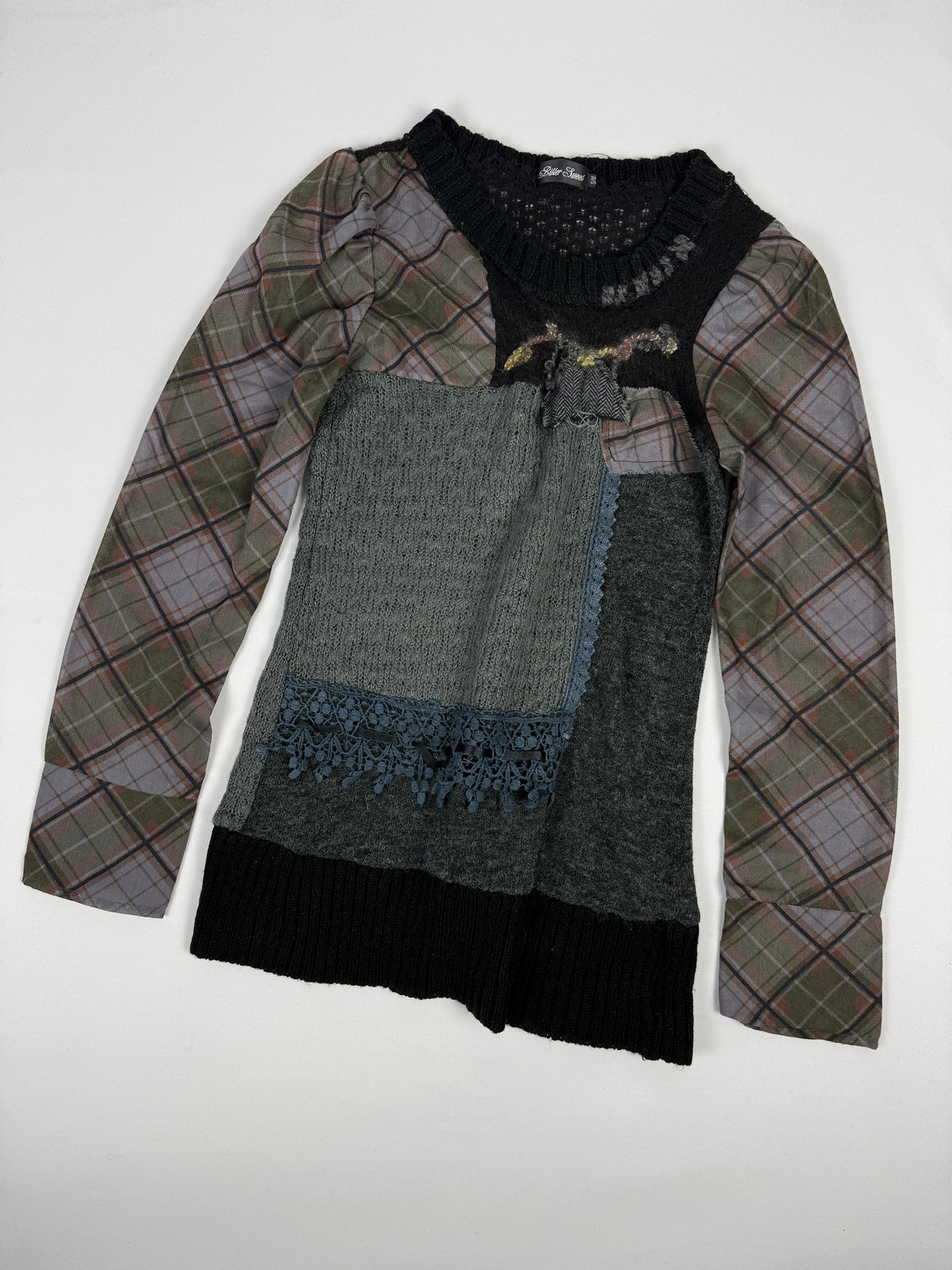 Black bi fabric mesh graphic jumper (M)