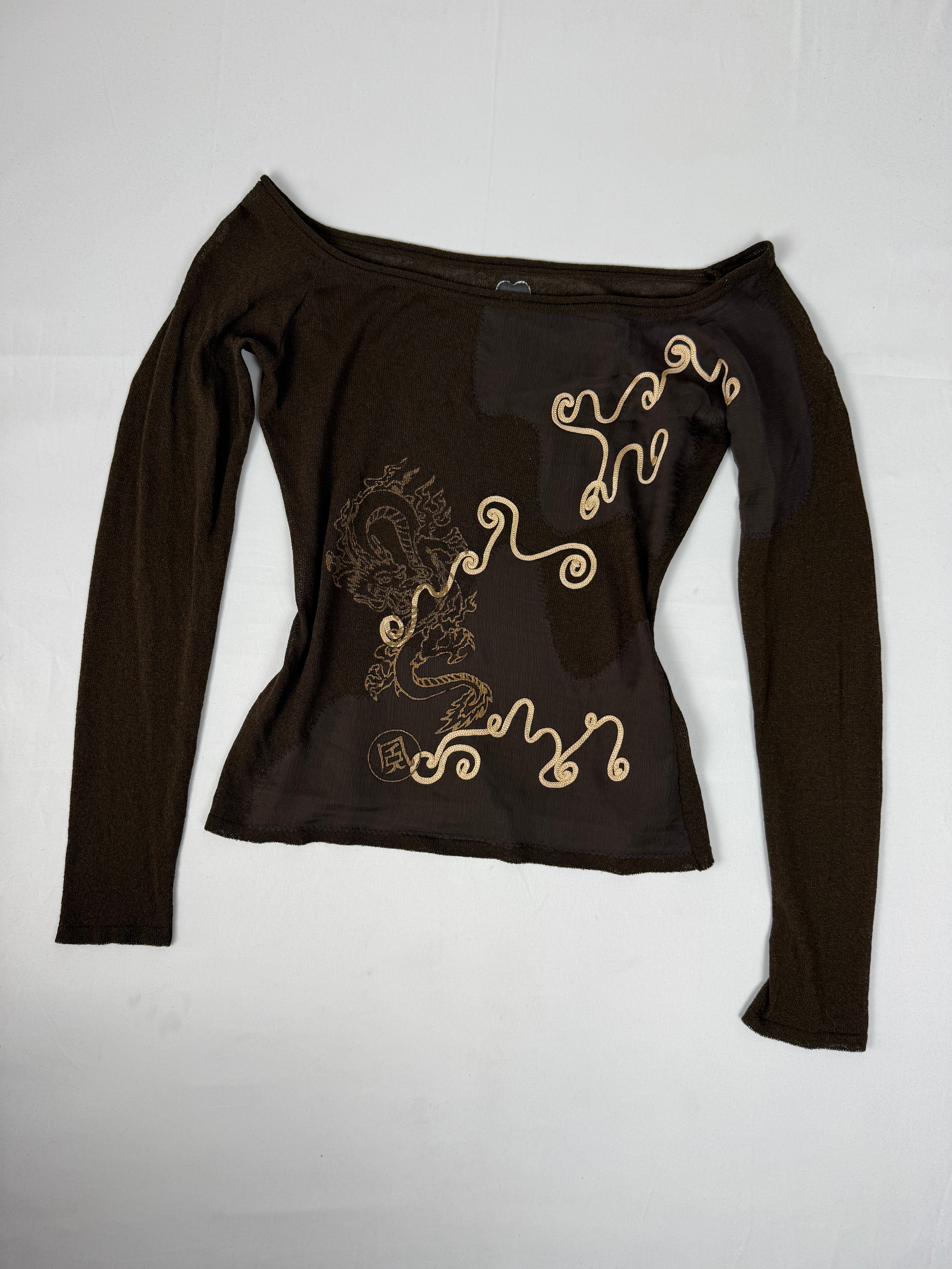 Brown embroidered graphic long sleeves top (XL)