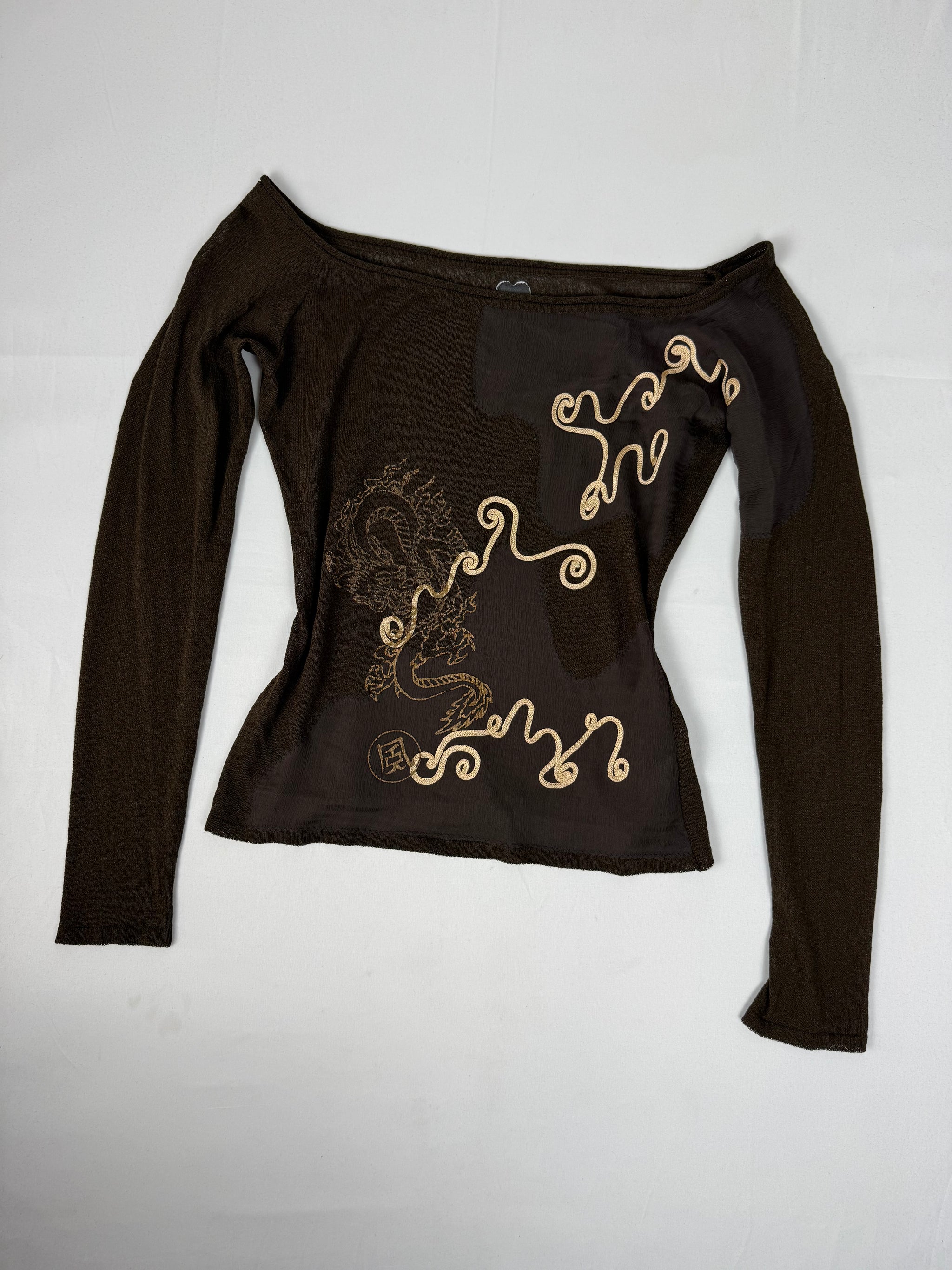 Brown embroidered graphic long sleeves top (XL)
