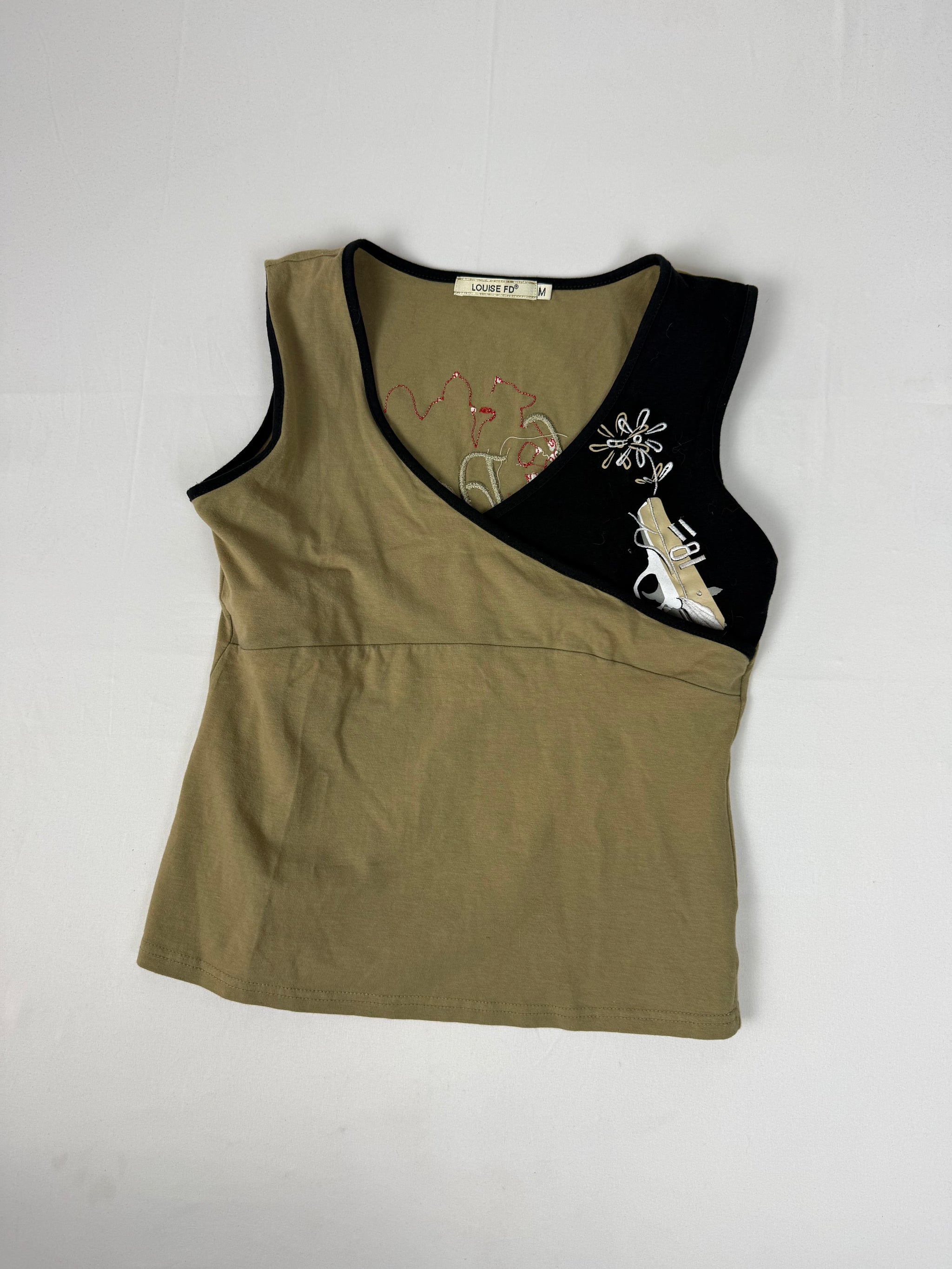 Khaki graphic 100% cotton tank top (L)