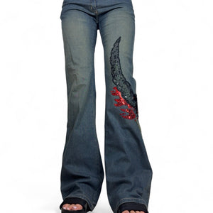 Blue denim mid rise flare bootcut pants (S/M)