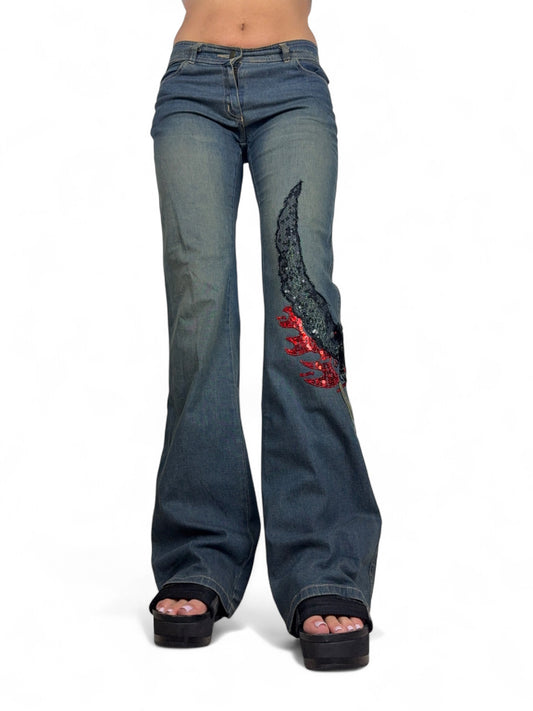 Blue denim mid rise flare bootcut pants (S/M)