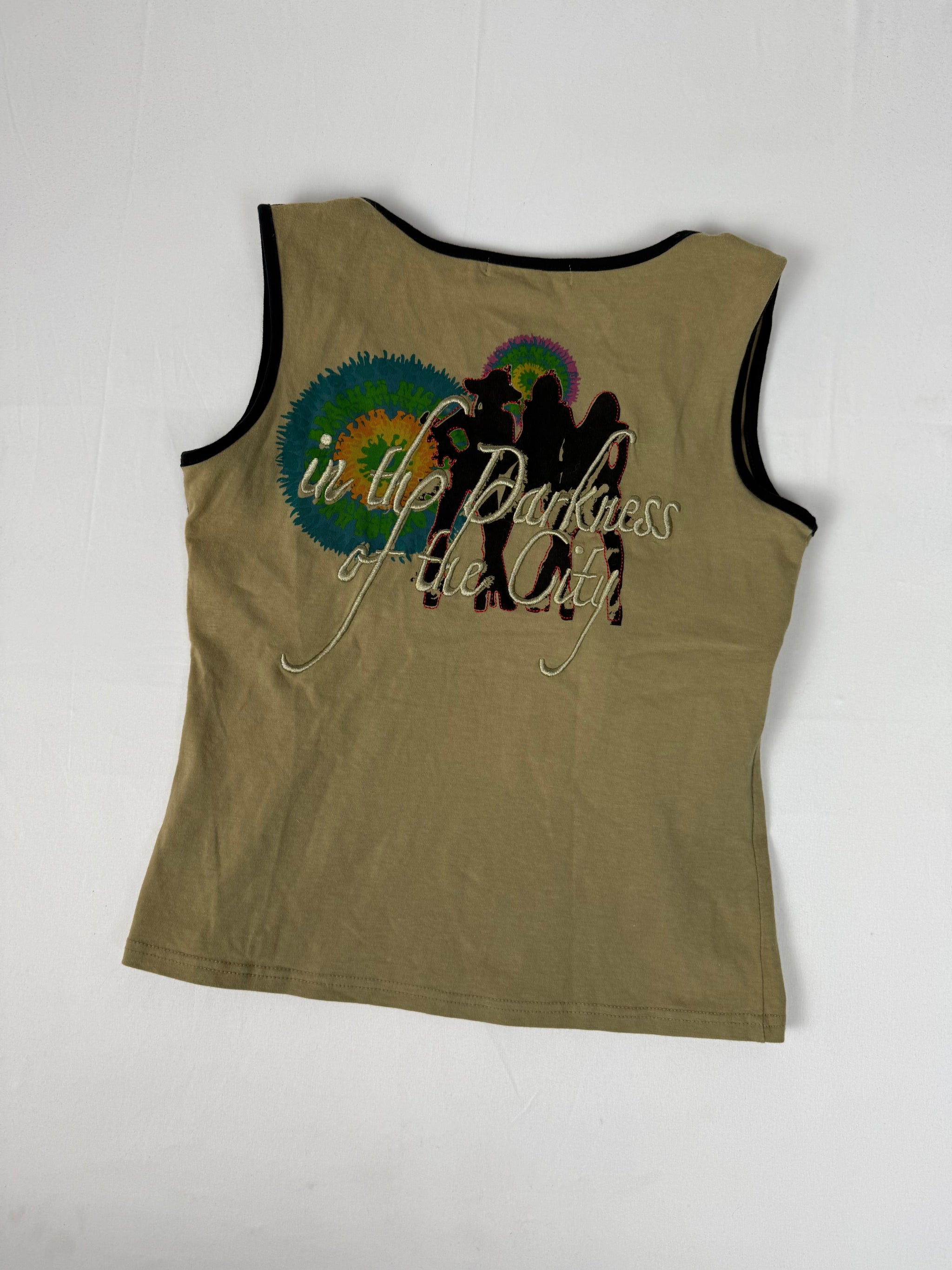 Khaki graphic 100% cotton tank top (L)