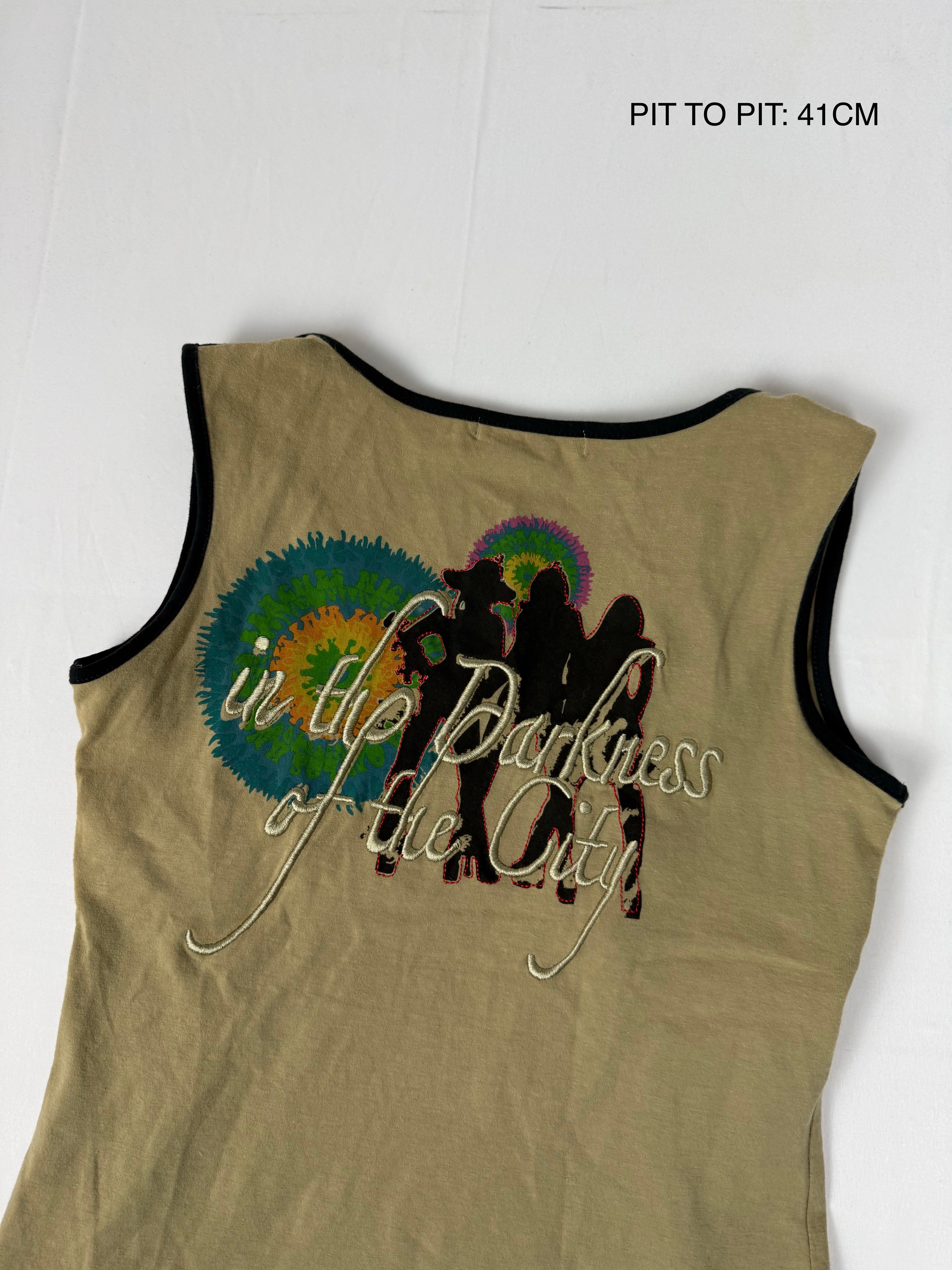 Khaki graphic 100% cotton tank top (L)