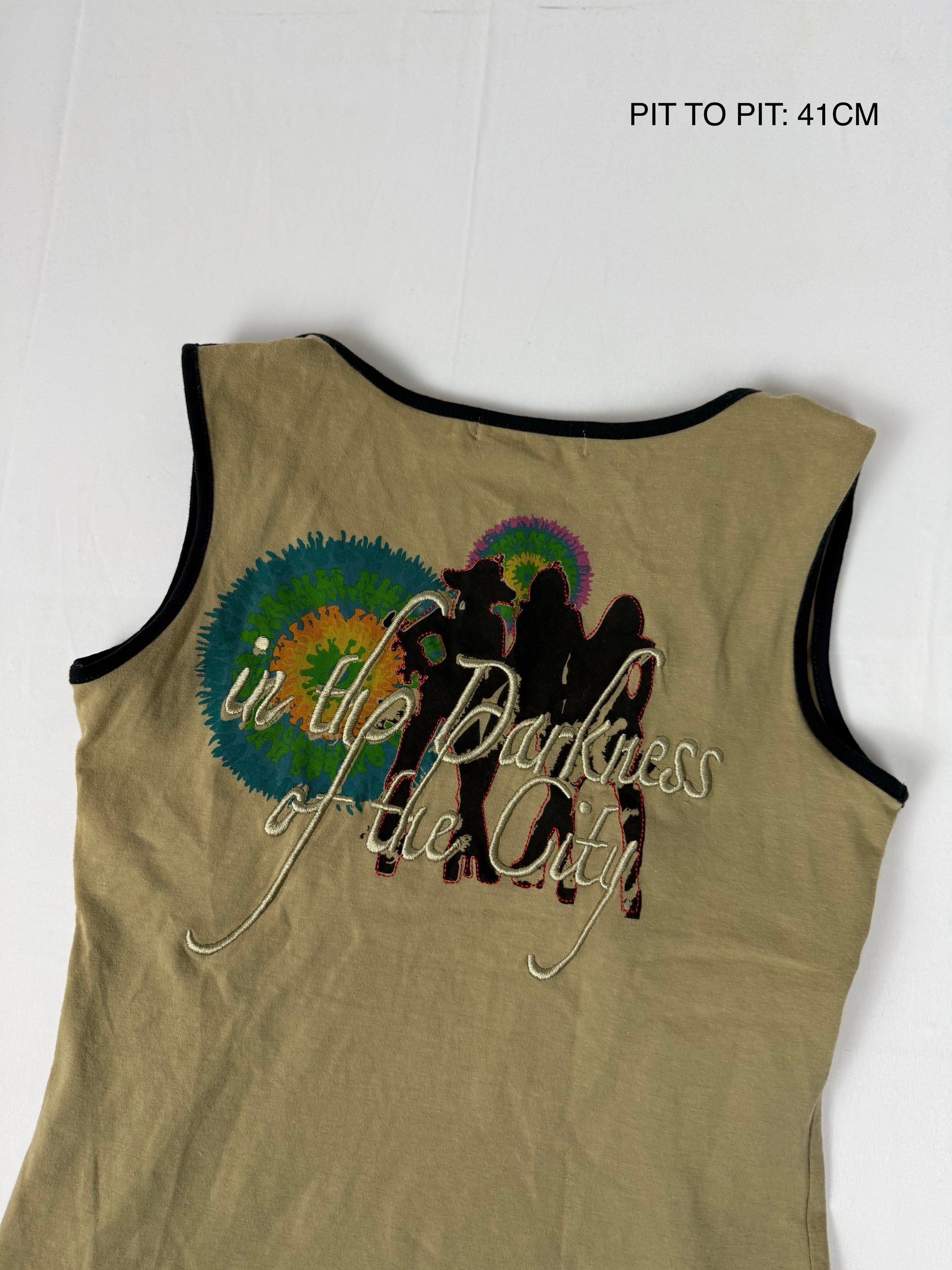 Khaki graphic 100% cotton tank top (L)
