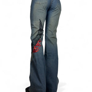 Blue denim mid rise flare bootcut pants (S/M)