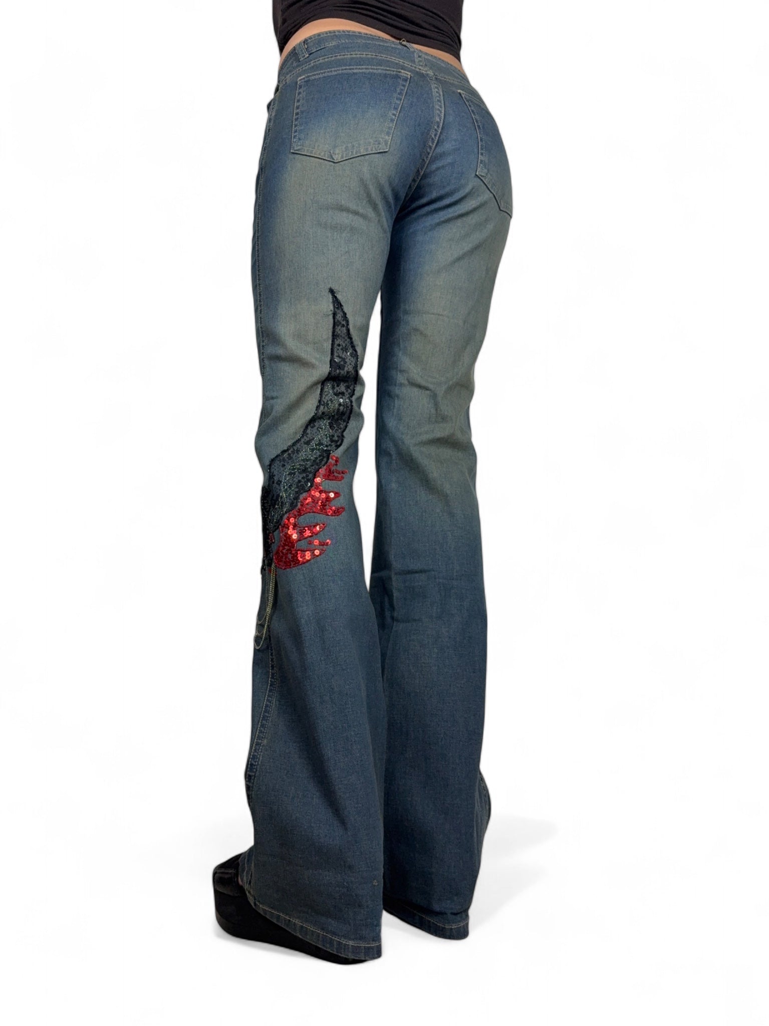 Blue denim mid rise flare bootcut pants (S/M)