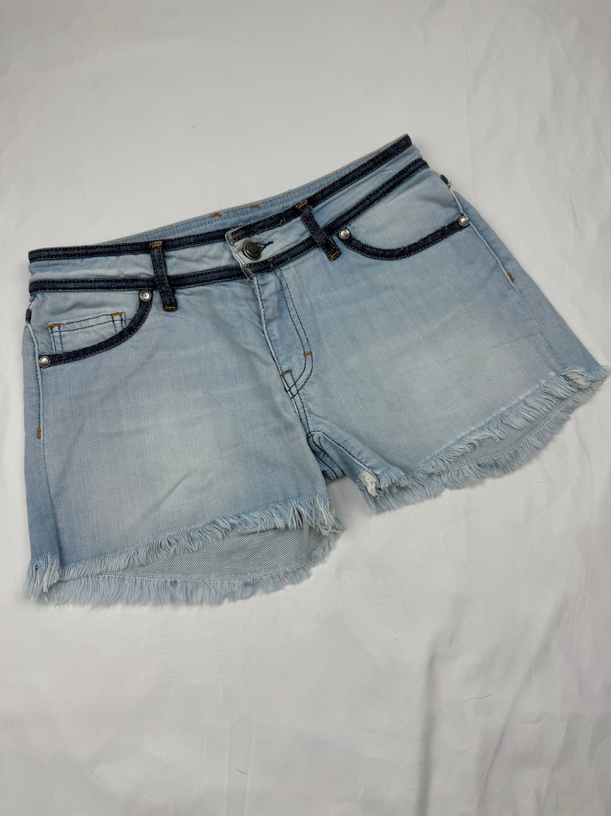 Blue denim low rise mini short (XS)