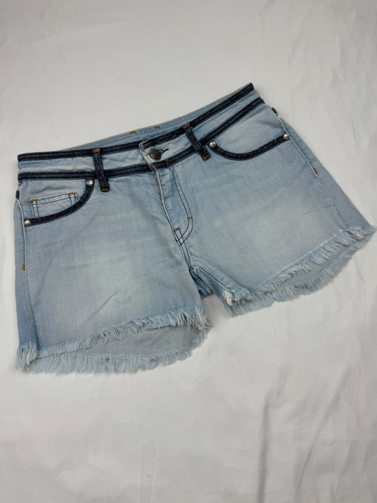 Blue denim low rise mini short (XS)