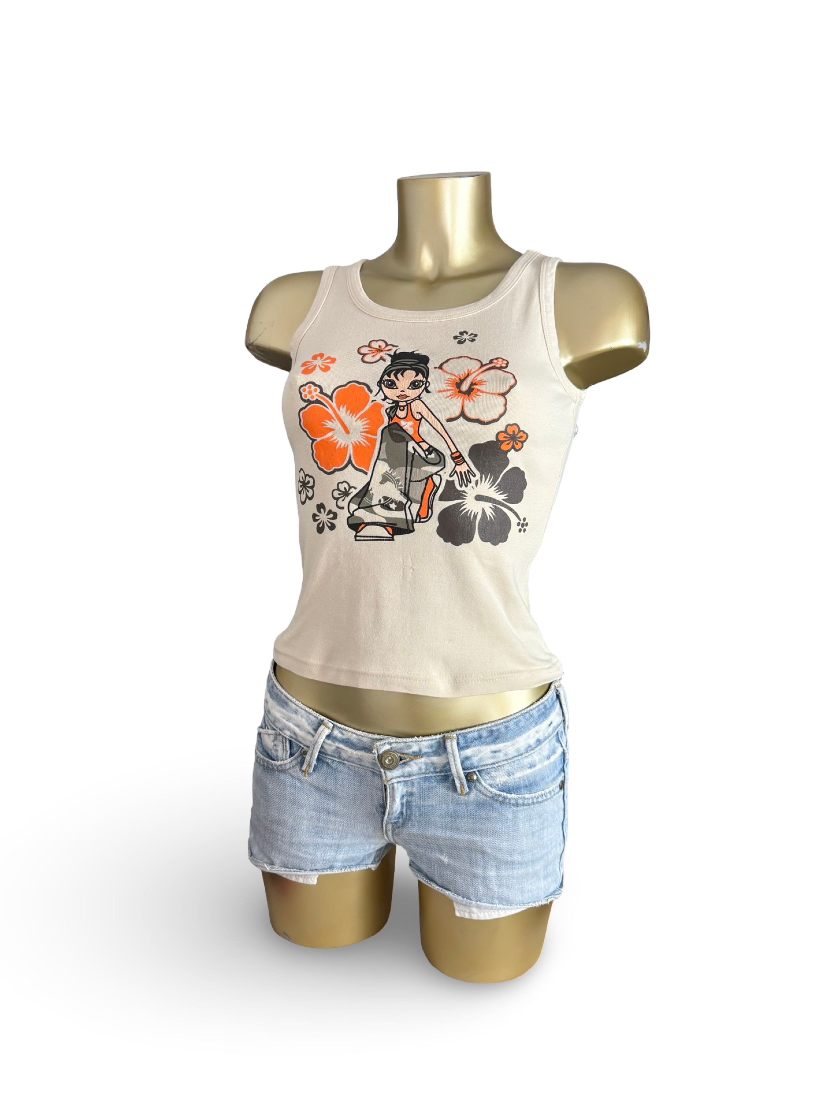 Beige graphic tank top (S)