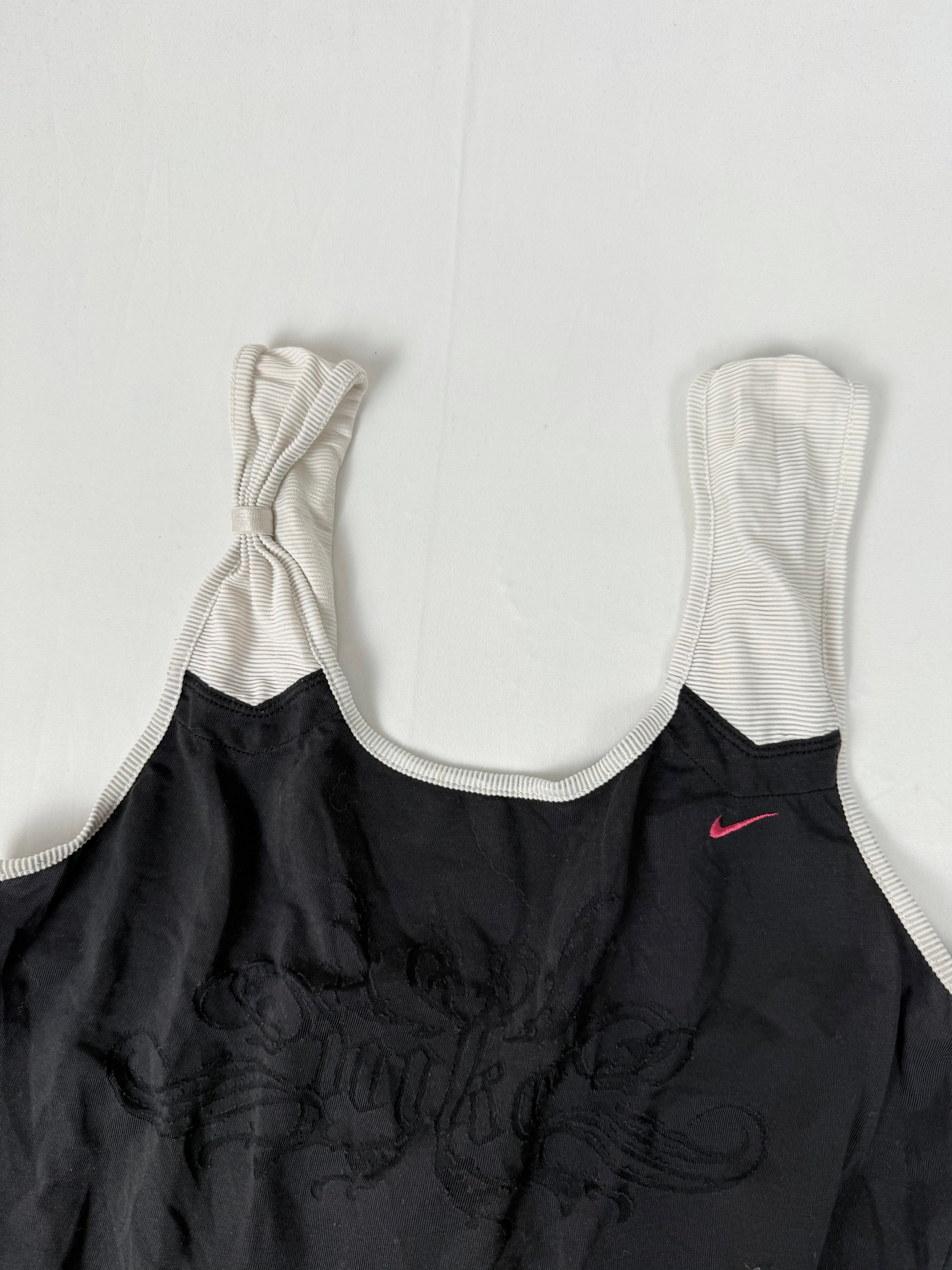 Black graphic activewear backless top (M)
