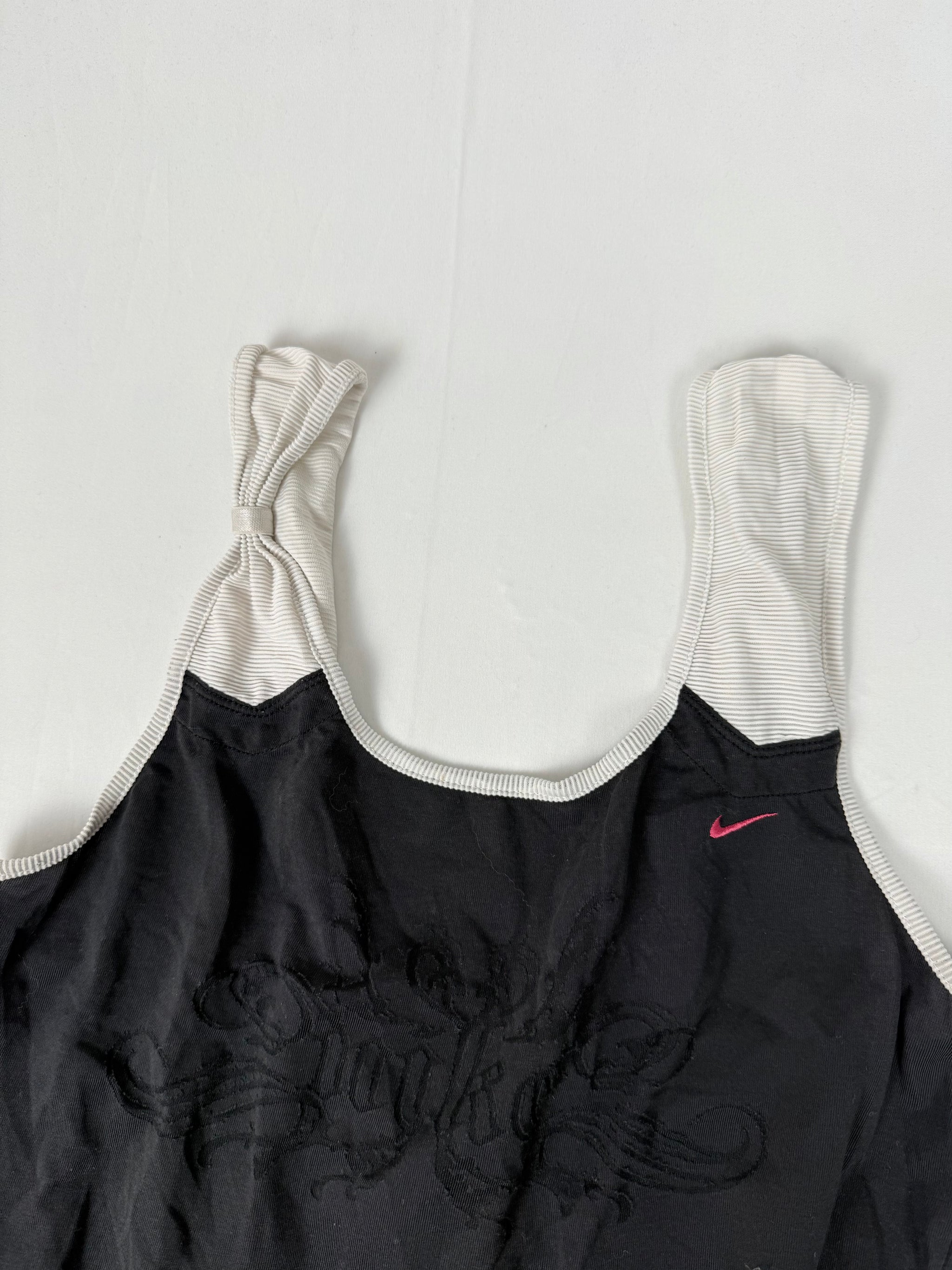 Black graphic activewear backless top (M)